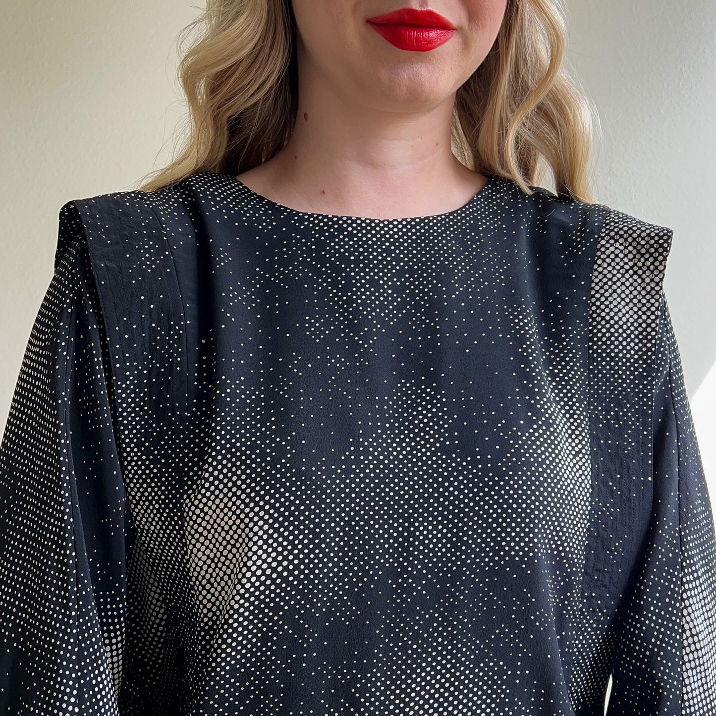 1980s Black Abstract Polka Dot Print Silk Dress (M/L)