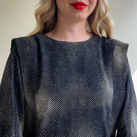 1980s Black Abstract Polka Dot Print Silk Dress (M/L)