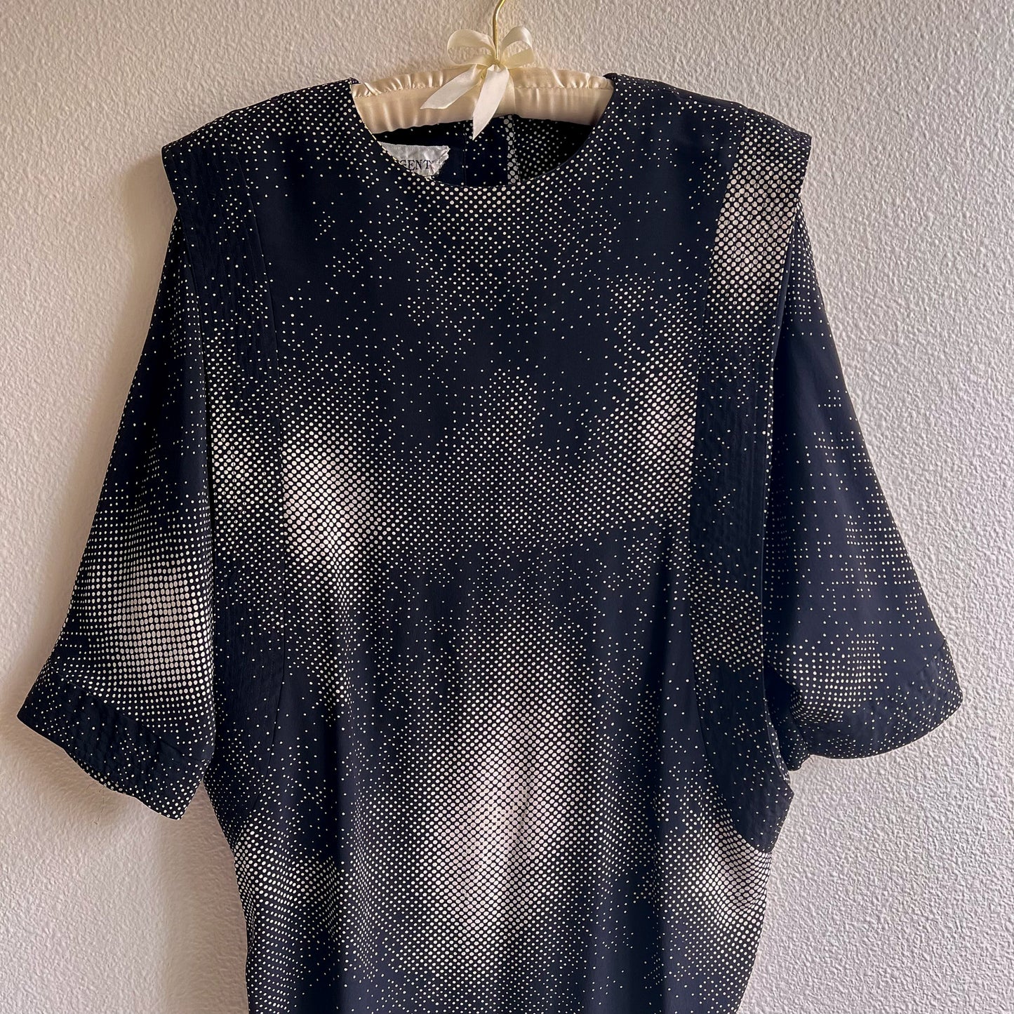 1980s Black Abstract Polka Dot Print Silk Dress (M/L)