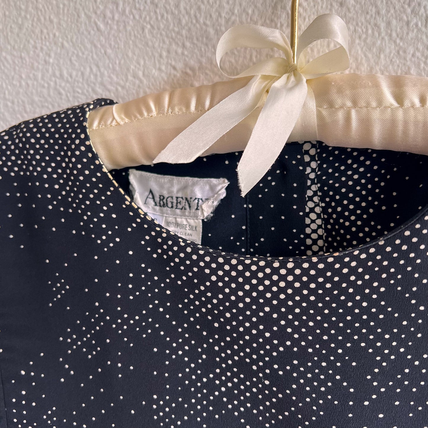 1980s Black Abstract Polka Dot Print Silk Dress (M/L)