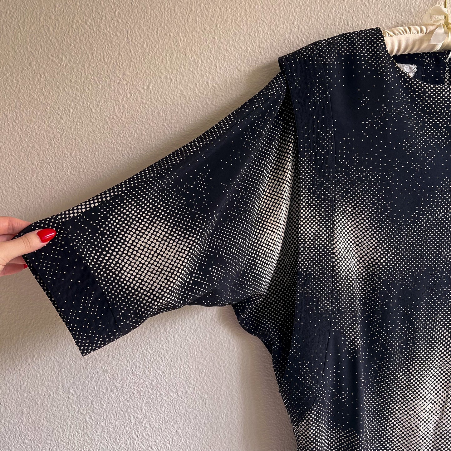 1980s Black Abstract Polka Dot Print Silk Dress (M/L)