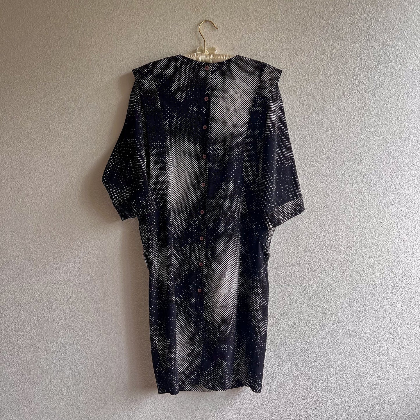1980s Black Abstract Polka Dot Print Silk Dress (M/L)