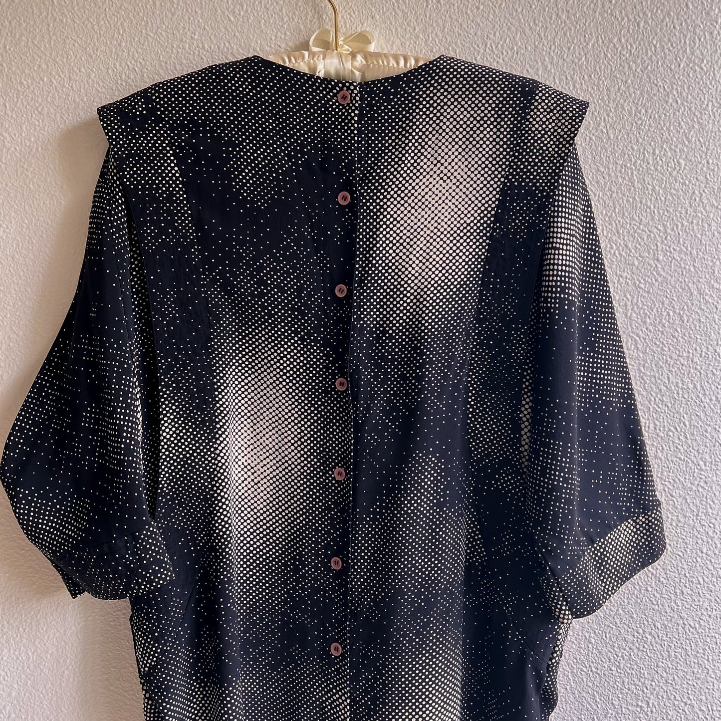 1980s Black Abstract Polka Dot Print Silk Dress (M/L)