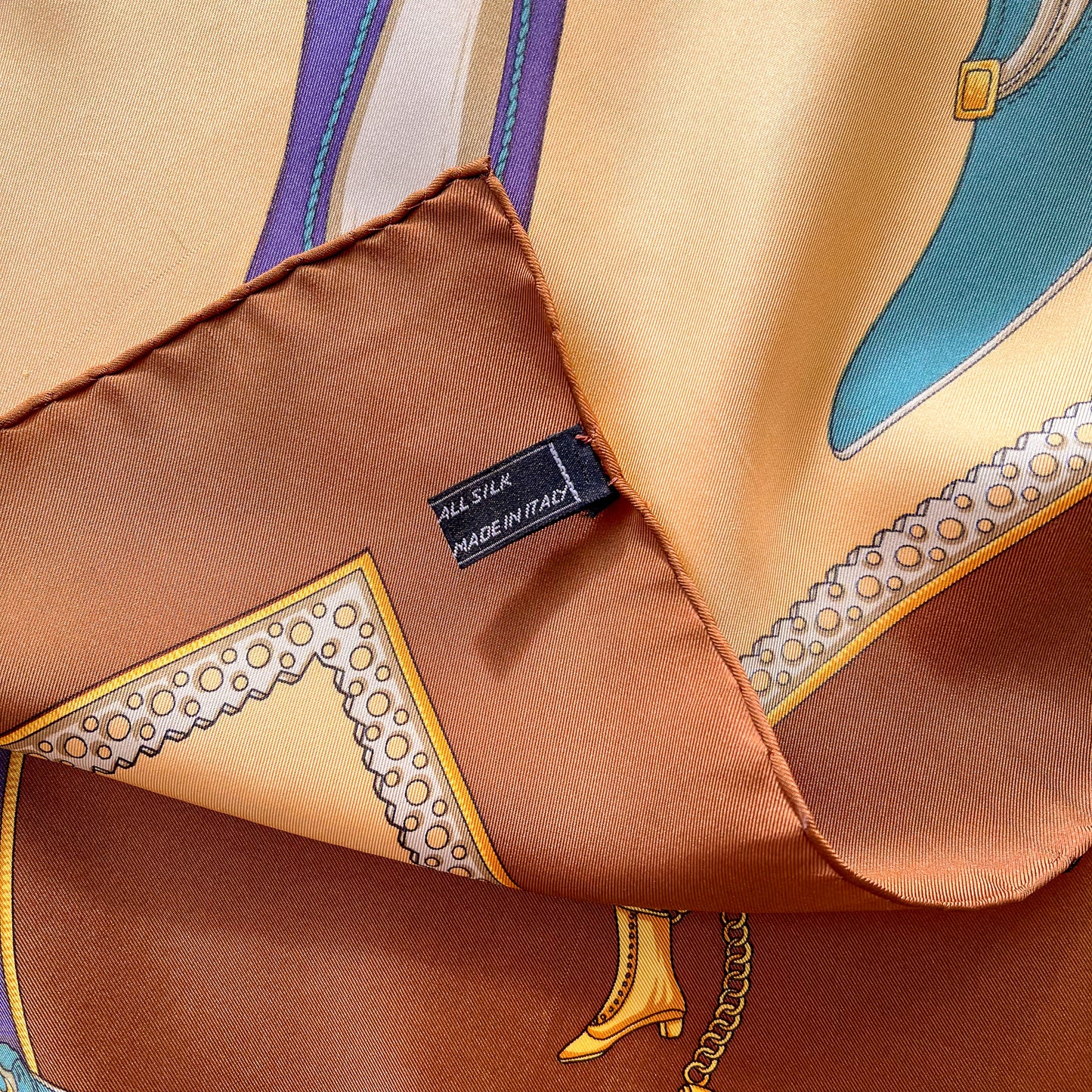1980s Brown Bally Silk Scarf With Decorative Shoes