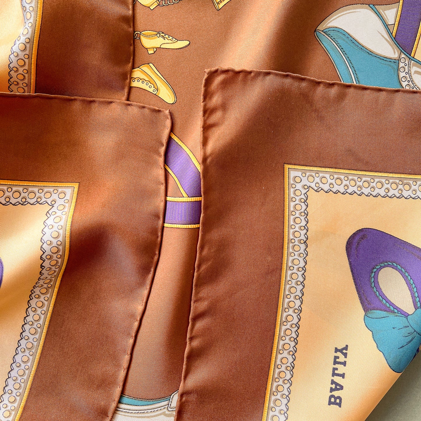 1980s Brown Bally Silk Scarf With Decorative Shoes