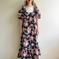 1980s Bib Bodice Cotton Floral Midi Dress (L/XL)