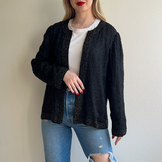Stunning 1980s Black Beaded Party Jacket (L/XL)