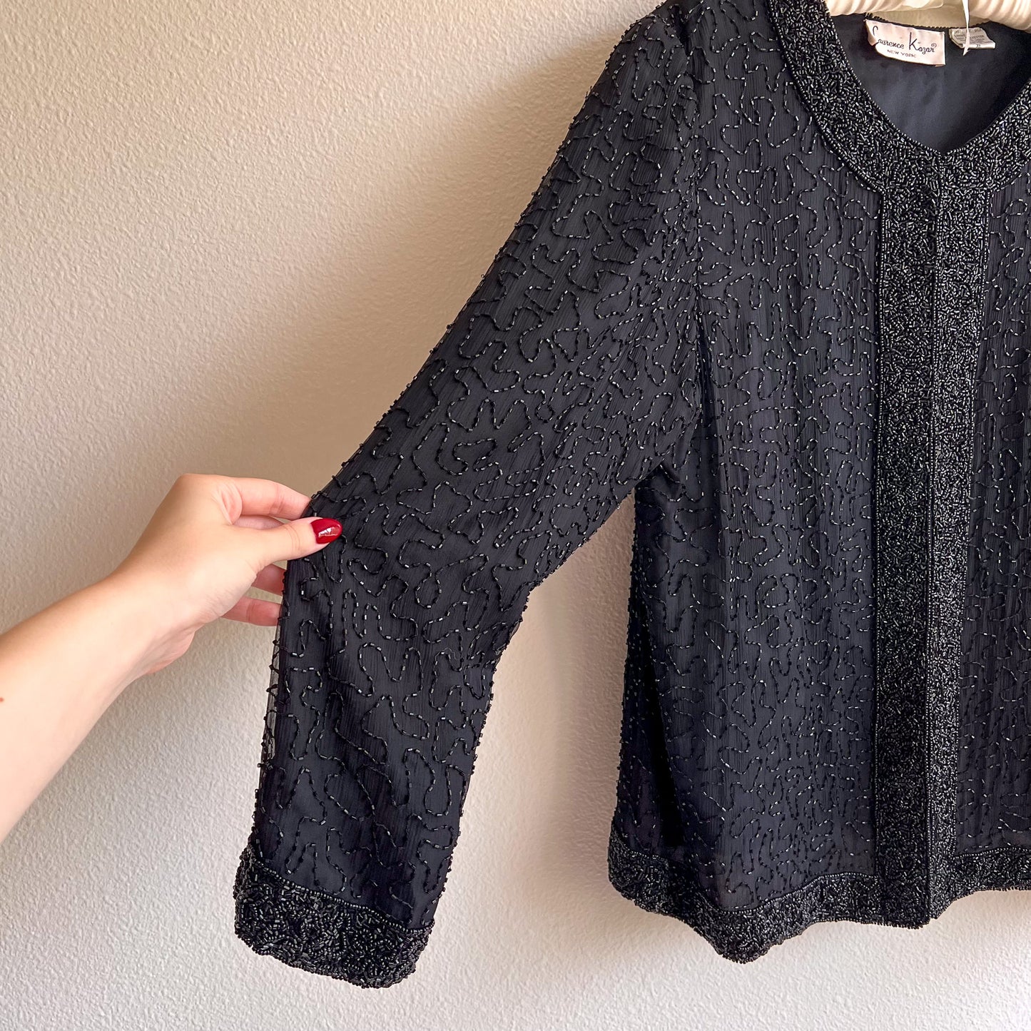Stunning 1980s Black Beaded Party Jacket (L/XL)