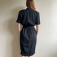 1980s Black Belted Dress With Gold Buttons (M)
