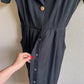1980s Black Belted Dress With Gold Buttons (M)