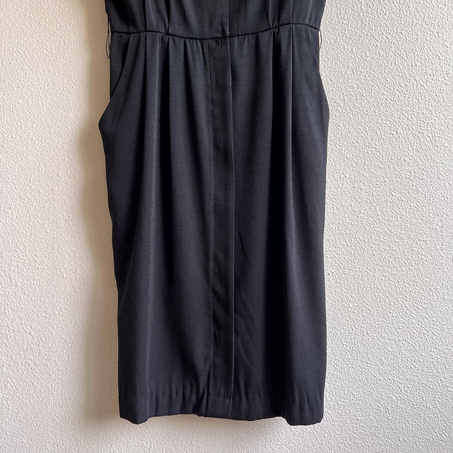 1980s Black Belted Dress With Gold Buttons (M)