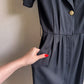 1980s Black Belted Dress With Gold Buttons (M)