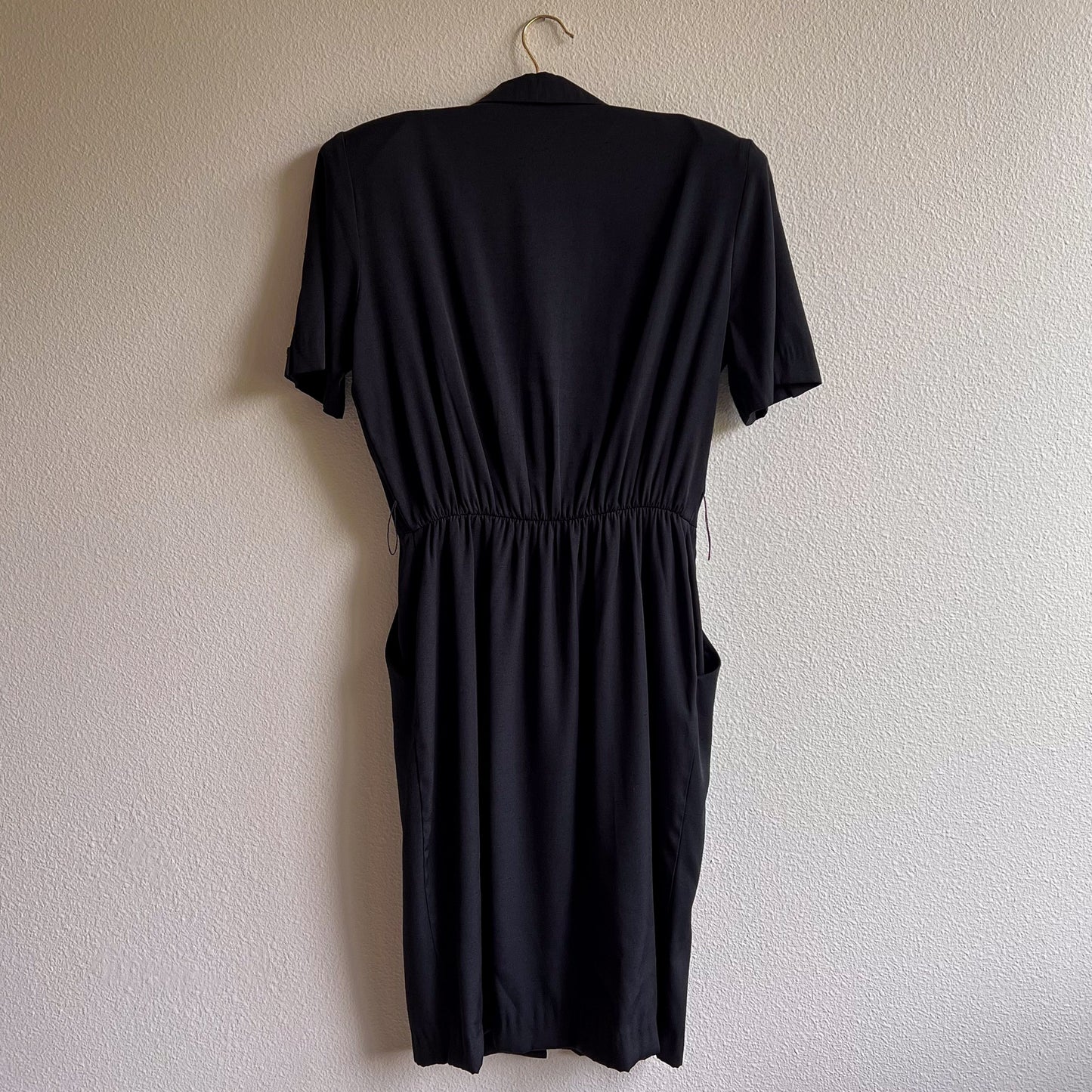 1980s Black Belted Dress With Gold Buttons (M)