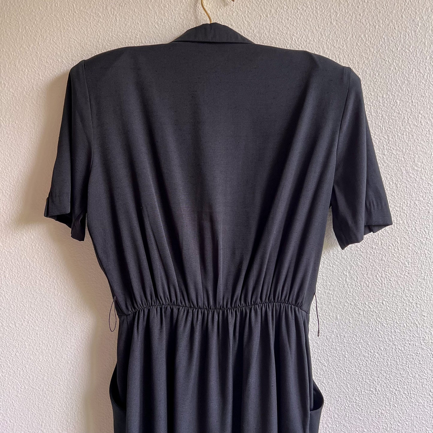 1980s Black Belted Dress With Gold Buttons (M)