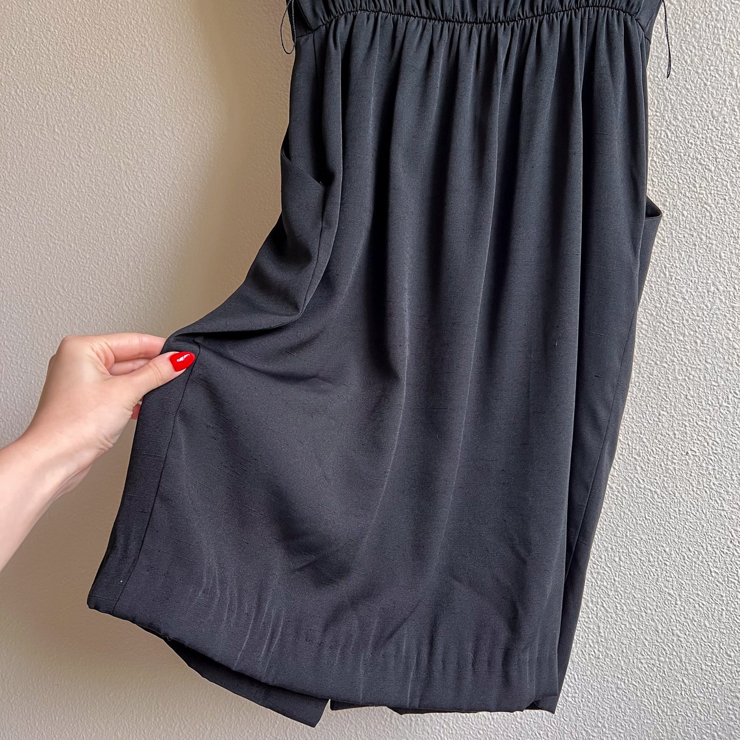 1980s Black Belted Dress With Gold Buttons (M)