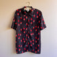 1980s Black Button Down With Red Tulips (L/XL)