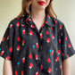 1980s Black Button Down With Red Tulips (L/XL)