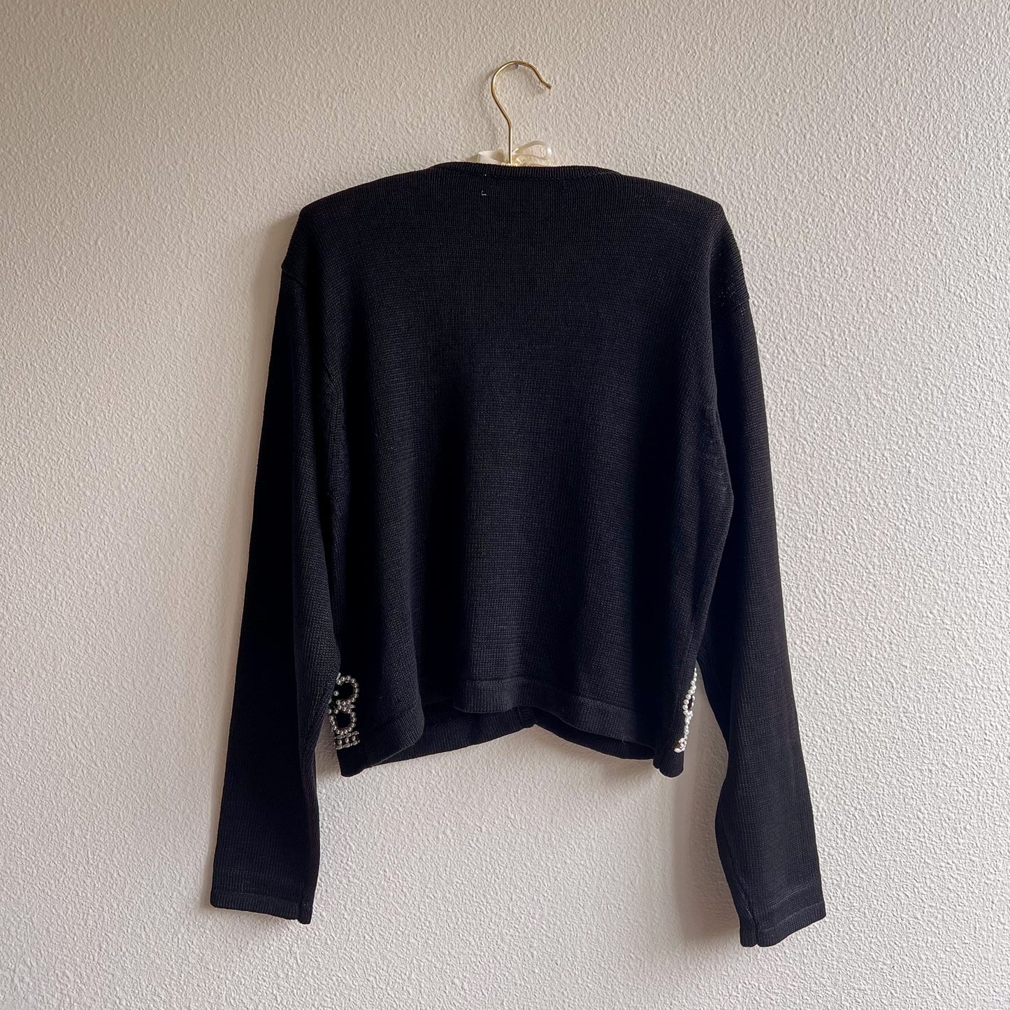 1980s Black Open Cardigan With Pearl Embellishments (M/L)