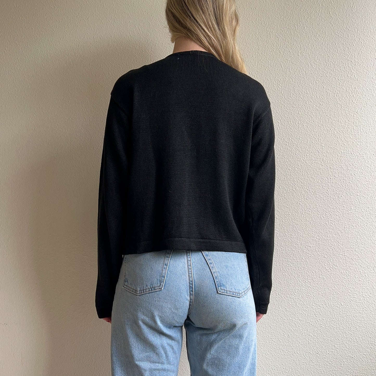 1980s Black Open Cardigan With Pearl Embellishments (M/L)