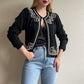1980s Black Open Cardigan With Pearl Embellishments (M/L)