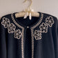 1980s Black Open Cardigan With Pearl Embellishments (M/L)