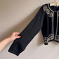 1980s Black Open Cardigan With Pearl Embellishments (M/L)