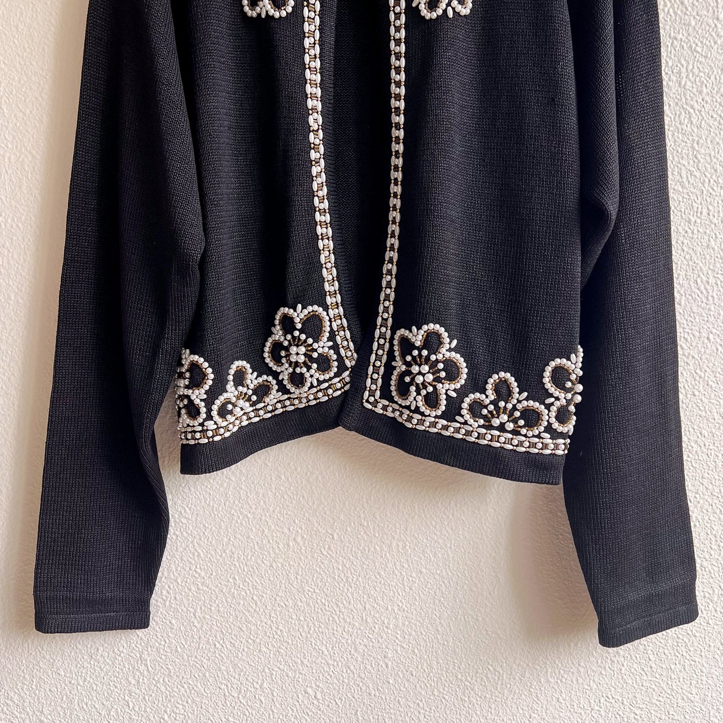 1980s Black Open Cardigan With Pearl Embellishments (M/L)