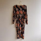 1980s Black Dress With Autumnal Rose Print (M)