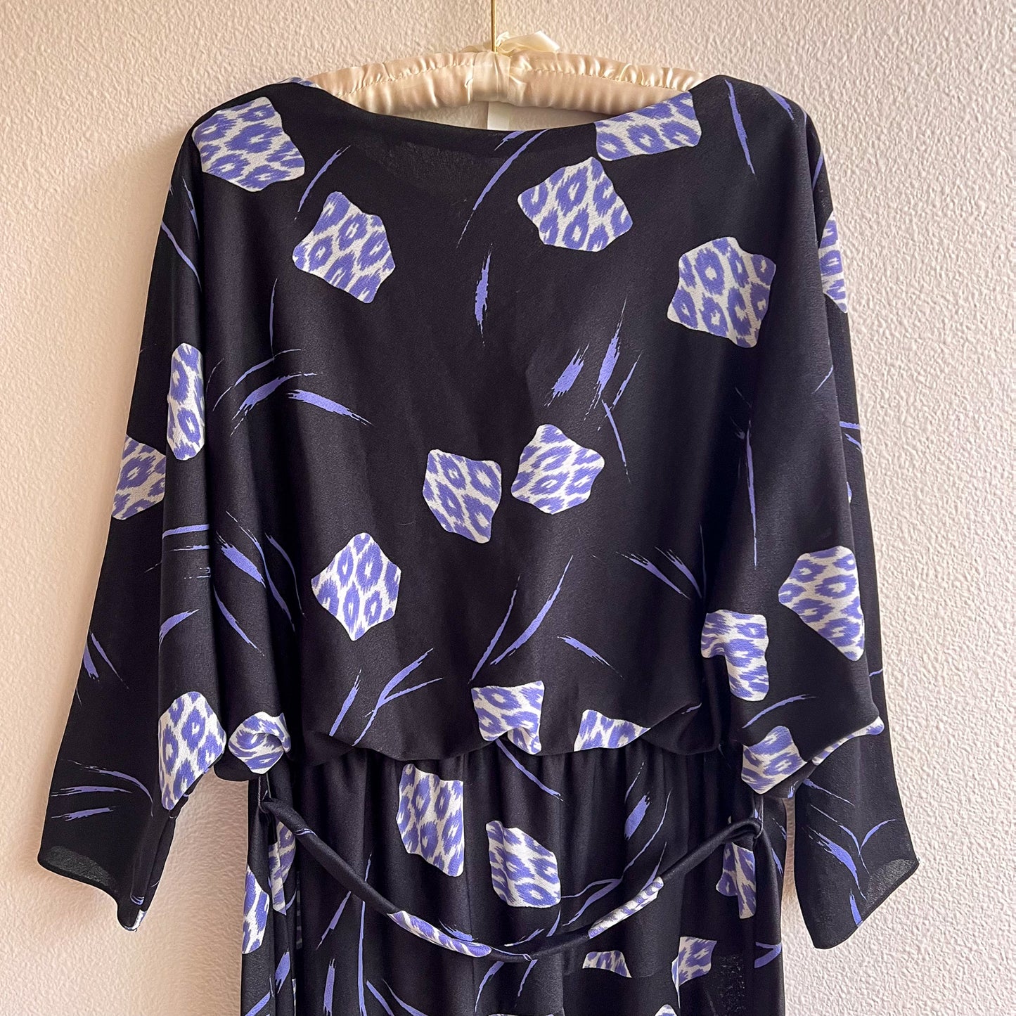 1980s Black Dress With Purple Cheetah Print (M/L)