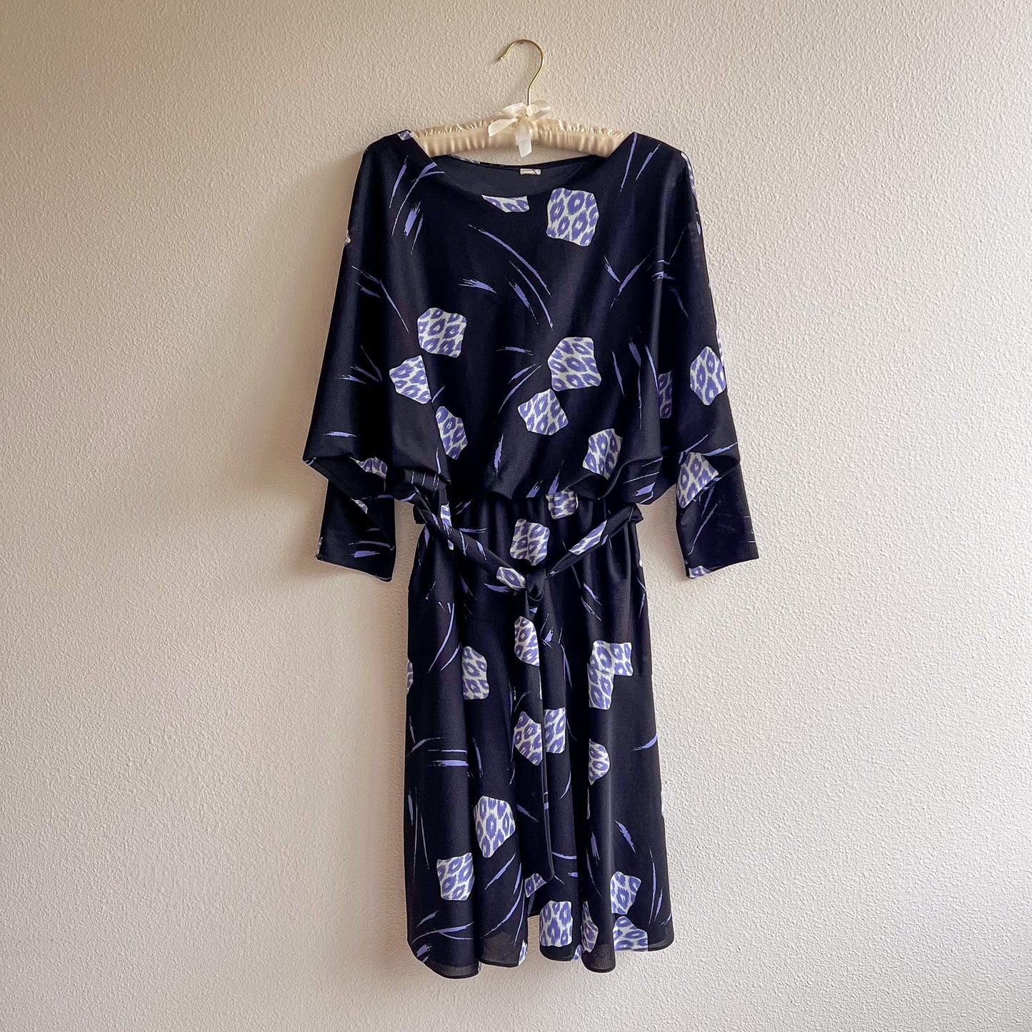 1980s Black Dress With Purple Cheetah Print (M/L)