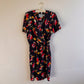 Flirty 1980s Black Dress With Floral Print (M/L)