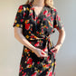 Flirty 1980s Black Dress With Floral Print (M/L)
