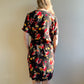 Flirty 1980s Black Dress With Floral Print (M/L)