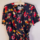 Flirty 1980s Black Dress With Floral Print (M/L)