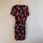 Flirty 1980s Black Dress With Floral Print (M/L)
