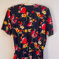Flirty 1980s Black Dress With Floral Print (M/L)