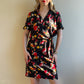 Flirty 1980s Black Dress With Floral Print (M/L)