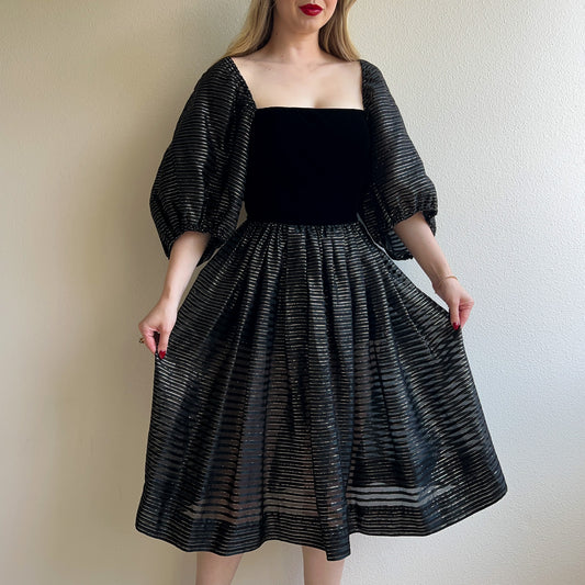 Gorgeous 1980s Black and Gold Party Dress (M)