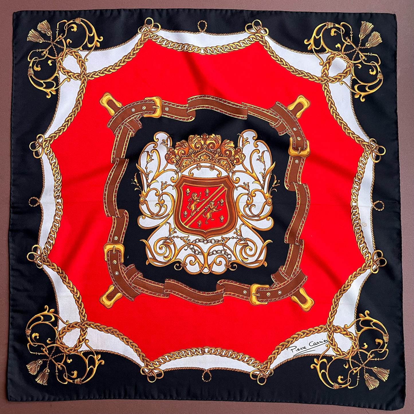 1980s Black and Red Family Crest Scarf