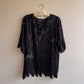 1980s Black Sequined Blouse With Dramatic Hemline (L/XL)