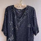 1980s Black Sequined Blouse With Dramatic Hemline (L/XL)