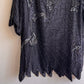 1980s Black Sequined Blouse With Dramatic Hemline (L/XL)