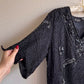 1980s Black Sequined Blouse With Dramatic Hemline (L/XL)