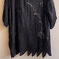 1980s Black Sequined Blouse With Dramatic Hemline (L/XL)