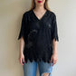 1980s Black Sequined Blouse With Dramatic Hemline (L/XL)