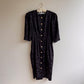 Glamorous 1980s Black Satin Dress With Pearl Buttons (M)