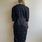 Glamorous 1980s Black Satin Dress With Pearl Buttons (M)