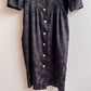 Glamorous 1980s Black Satin Dress With Pearl Buttons (M)