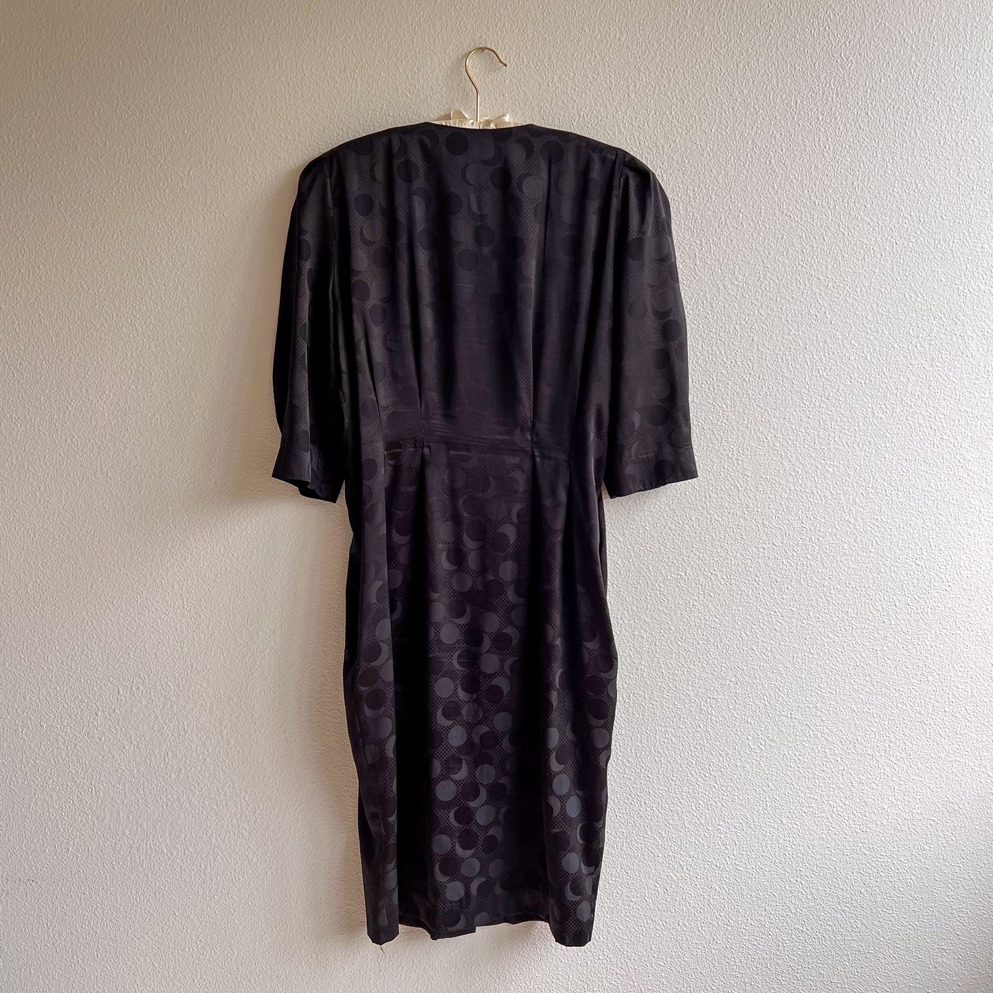 Glamorous 1980s Black Satin Dress With Pearl Buttons (M)