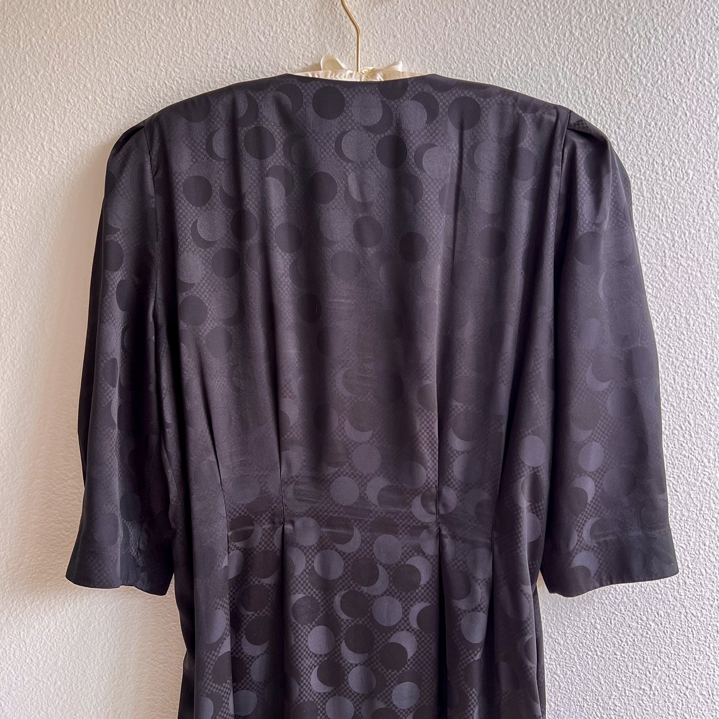 Glamorous 1980s Black Satin Dress With Pearl Buttons (M)